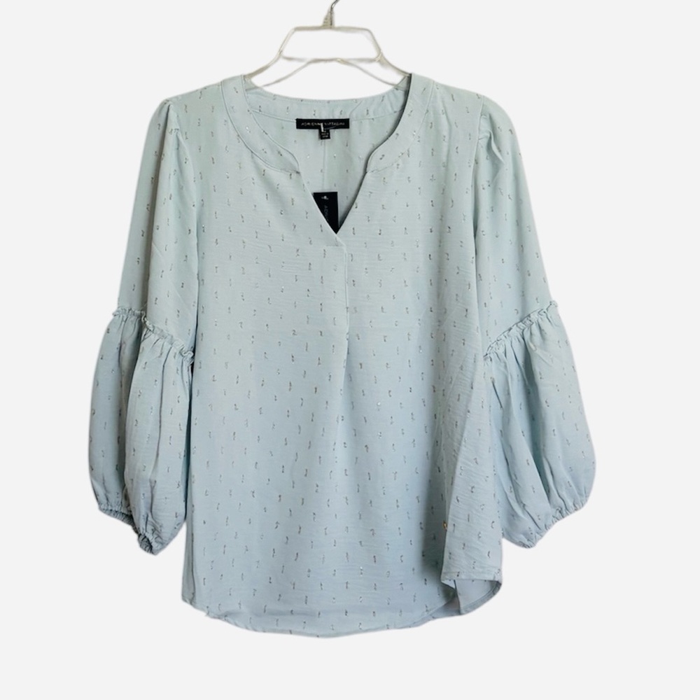 Adrienne Vittadini Metallic Embellished Ruffled Blouse NWT